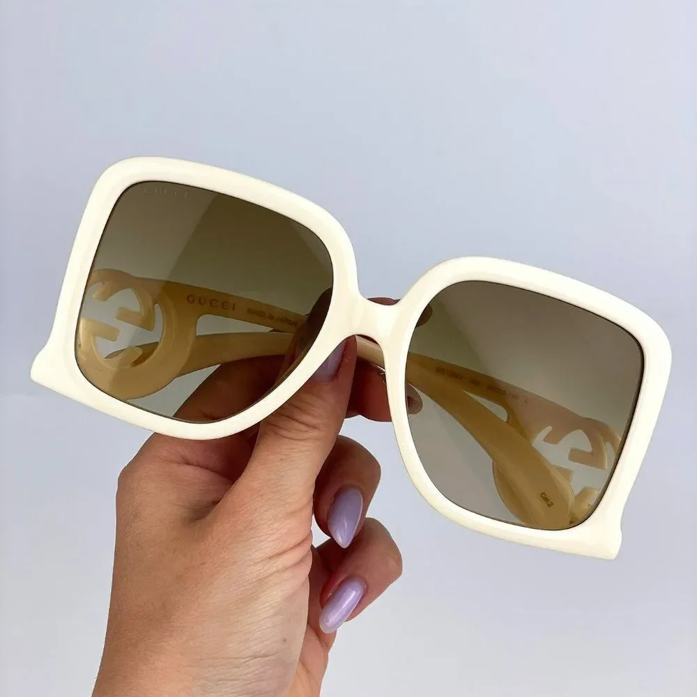 Gucci GG1326S 002 Sunglasses Ivory Brown Gradient Oversized Square Women